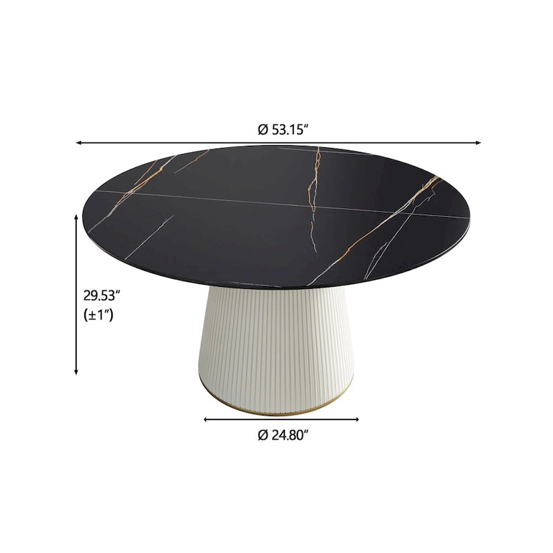 Table à manger ronde sur pied en PU, imitation marbre