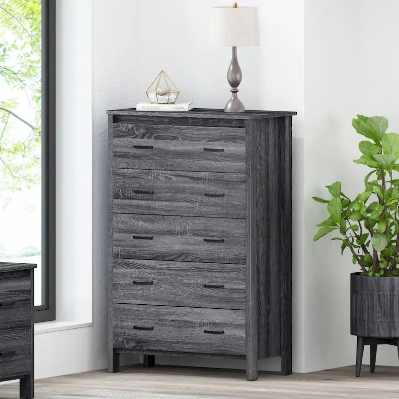 Commode 5 tiroirs, Chêne Sonoma Gris/Noyer