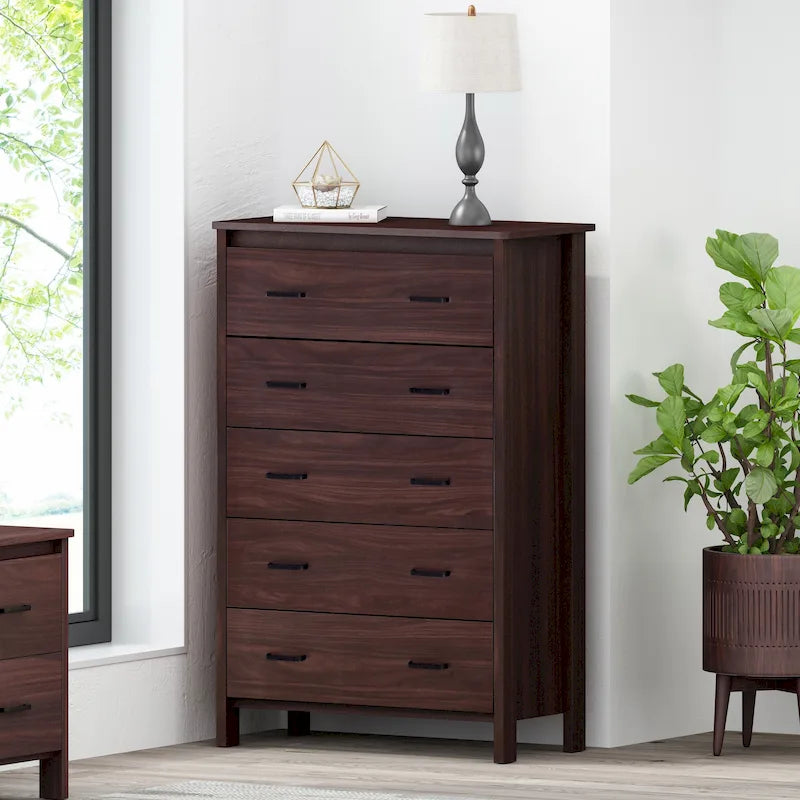 Commode 5 tiroirs, Chêne Sonoma Gris/Noyer