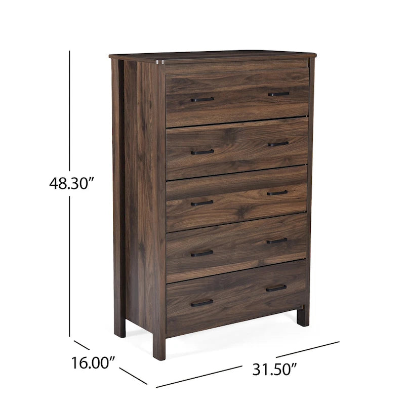 Commode 5 tiroirs, Chêne Sonoma Gris/Noyer