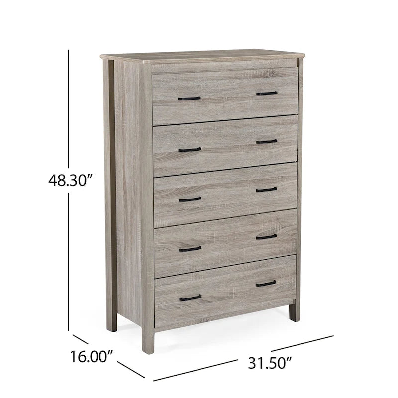 Commode 5 tiroirs, Chêne Sonoma Gris/Noyer