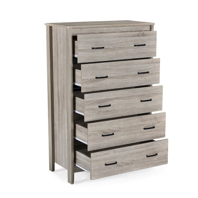 Commode 5 tiroirs, Chêne Sonoma Gris/Noyer