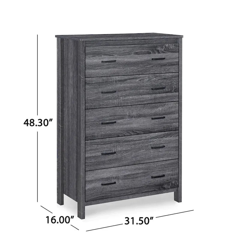 Commode 5 tiroirs, Chêne Sonoma Gris/Noyer