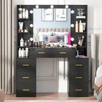 Coiffeuse de Maquillage de 43 po avec Lumière à 3 Couleurs, Station de Charge, Étagères de Rangement, 7 Tiroirs