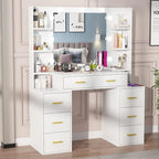 Coiffeuse de Maquillage de 43 po avec Lumière à 3 Couleurs, Station de Charge, Étagères de Rangement, 7 Tiroirs