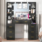 Coiffeuse de Maquillage de 43 po avec Lumière à 3 Couleurs, Station de Charge, Étagères de Rangement, 7 Tiroirs