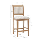 Tabouret de comptoir rustique en bois massif gris rayé de 66 cm