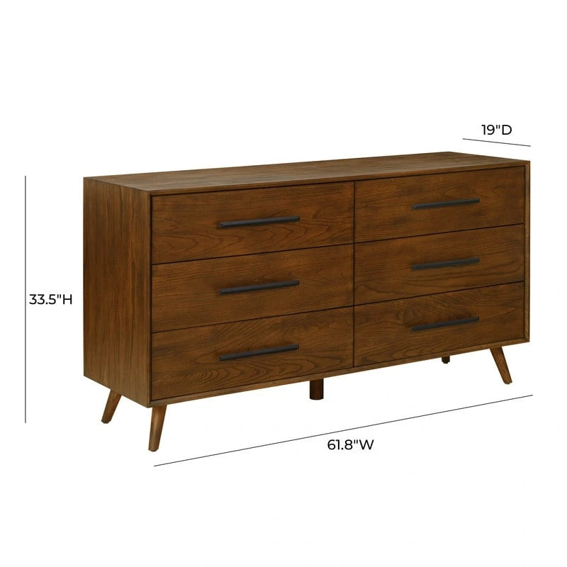 Commode en bois 6 tiroirs Noyer Pacane