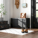 Banc de rangement pour chaussures d'entrée avec 2 portes et coussin d'assise rembourré