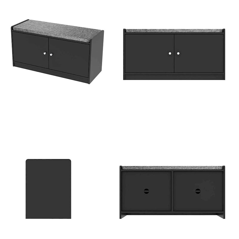 Banc de rangement pour chaussures d'entrée avec 2 portes et coussin d'assise rembourré