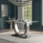  Jami Modern Silvertone 60-inch Glass Top Dining Table