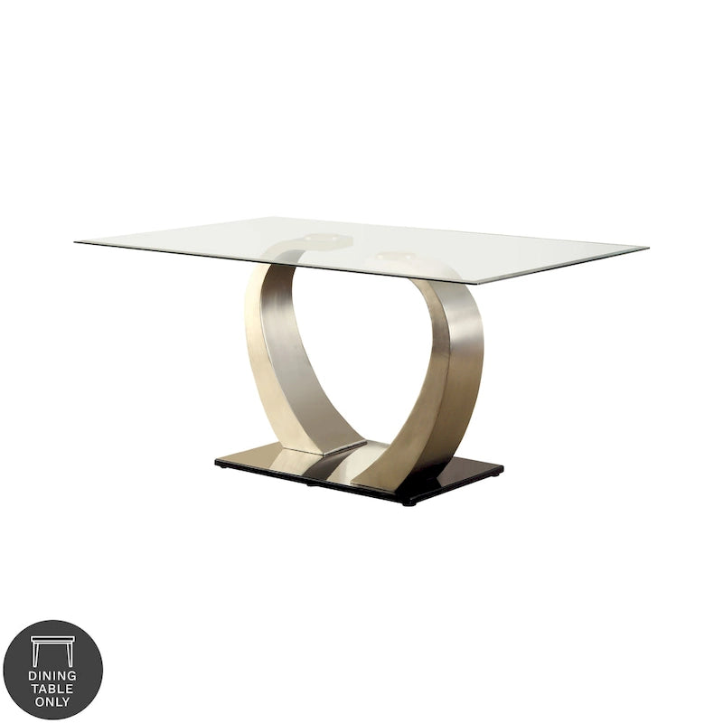 Table à manger moderne Silvertone de 60 pouces avec plateau en verre