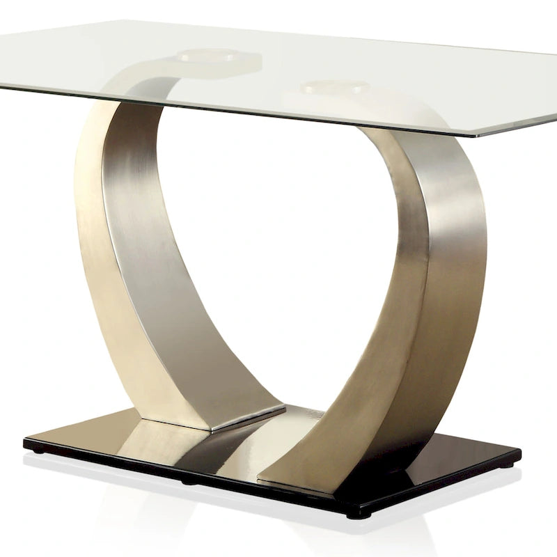 Table à manger moderne Silvertone de 60 pouces avec plateau en verre