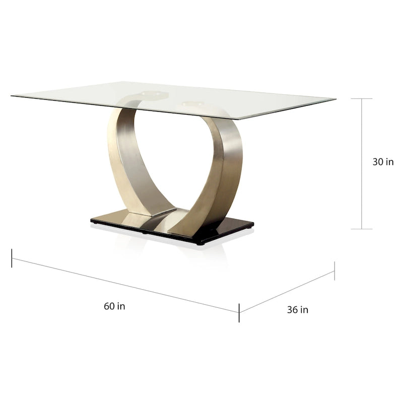 Table à manger moderne Silvertone de 60 pouces avec plateau en verre