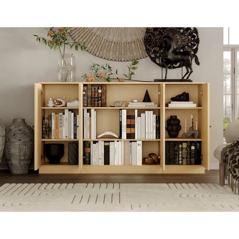 Buffet de 65 po en bois massif à 100 % avec portes en verre transparent, en verre dépoli ou en bois massif par