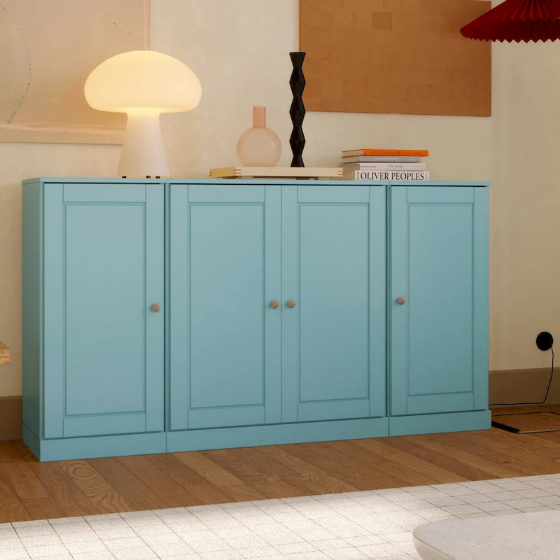 Buffet de 65 po en bois massif à 100 % avec portes en verre transparent, en verre dépoli ou en bois massif par