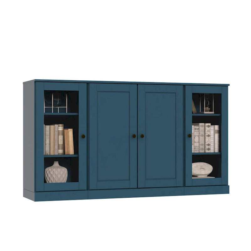 Buffet de 65 po en bois massif à 100 % avec portes en verre transparent, en verre dépoli ou en bois massif par