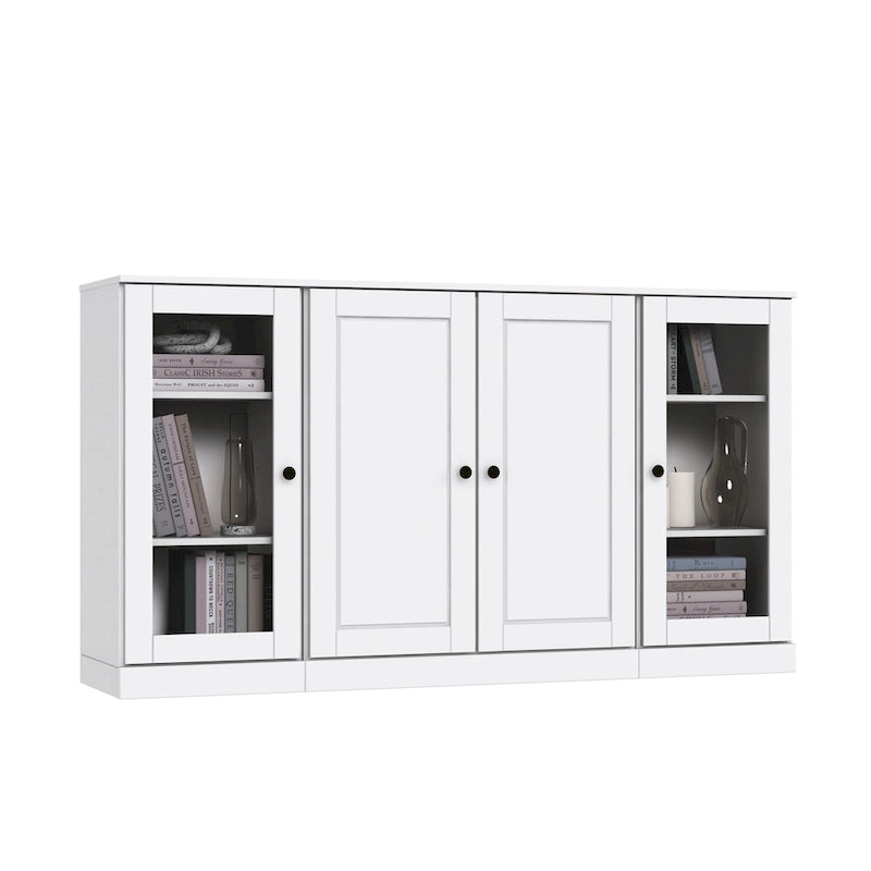 Buffet de 65 po en bois massif à 100 % avec portes en verre transparent, en verre dépoli ou en bois massif par