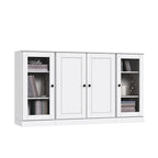 Buffet de 65 po en bois massif à 100 % avec portes en verre transparent, en verre dépoli ou en bois massif par
