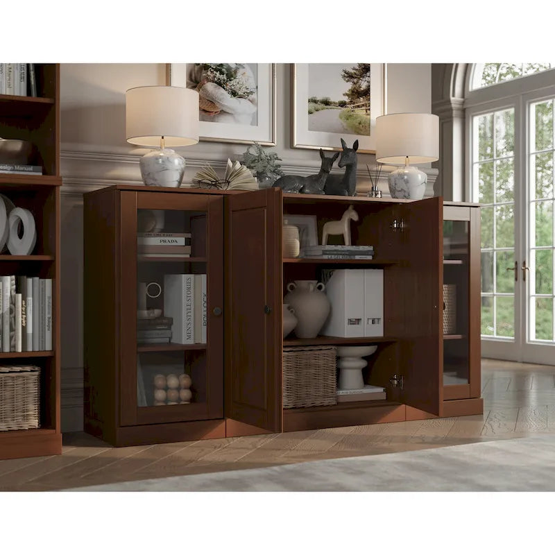 Buffet de 65 po en bois massif à 100 % avec portes en verre transparent, en verre dépoli ou en bois massif par
