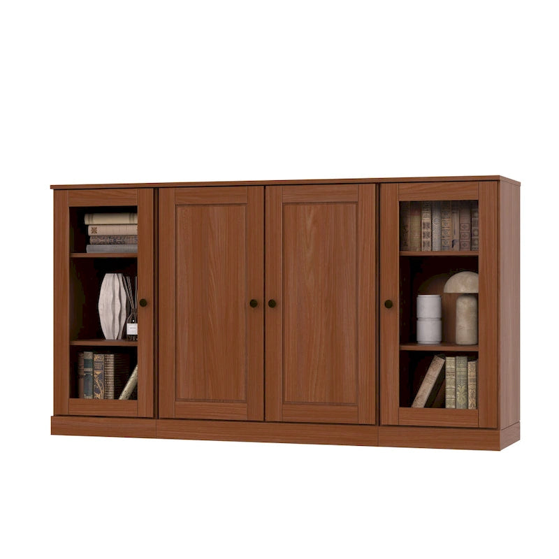 Buffet de 65 po en bois massif à 100 % avec portes en verre transparent, en verre dépoli ou en bois massif par