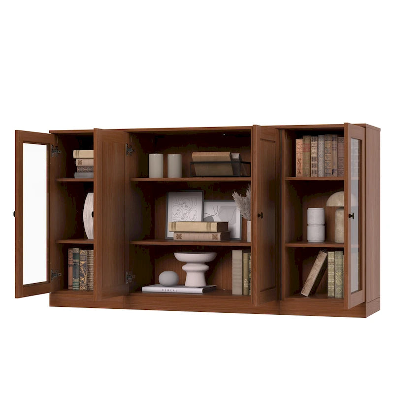 Buffet de 65 po en bois massif à 100 % avec portes en verre transparent, en verre dépoli ou en bois massif par