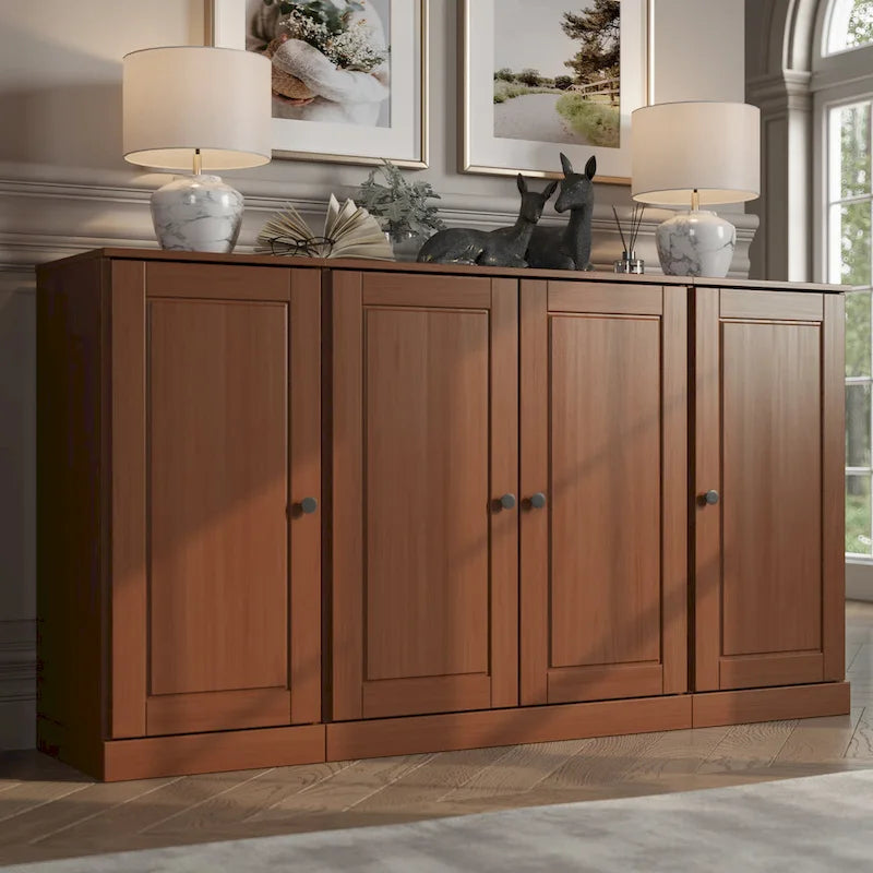 Buffet de 65 po en bois massif à 100 % avec portes en verre transparent, en verre dépoli ou en bois massif par