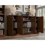 Buffet de 65 po en bois massif à 100 % avec portes en verre transparent, en verre dépoli ou en bois massif par