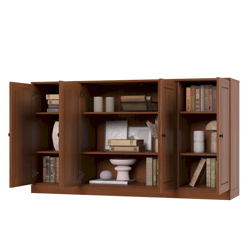 Buffet de 65 po en bois massif à 100 % avec portes en verre transparent, en verre dépoli ou en bois massif par