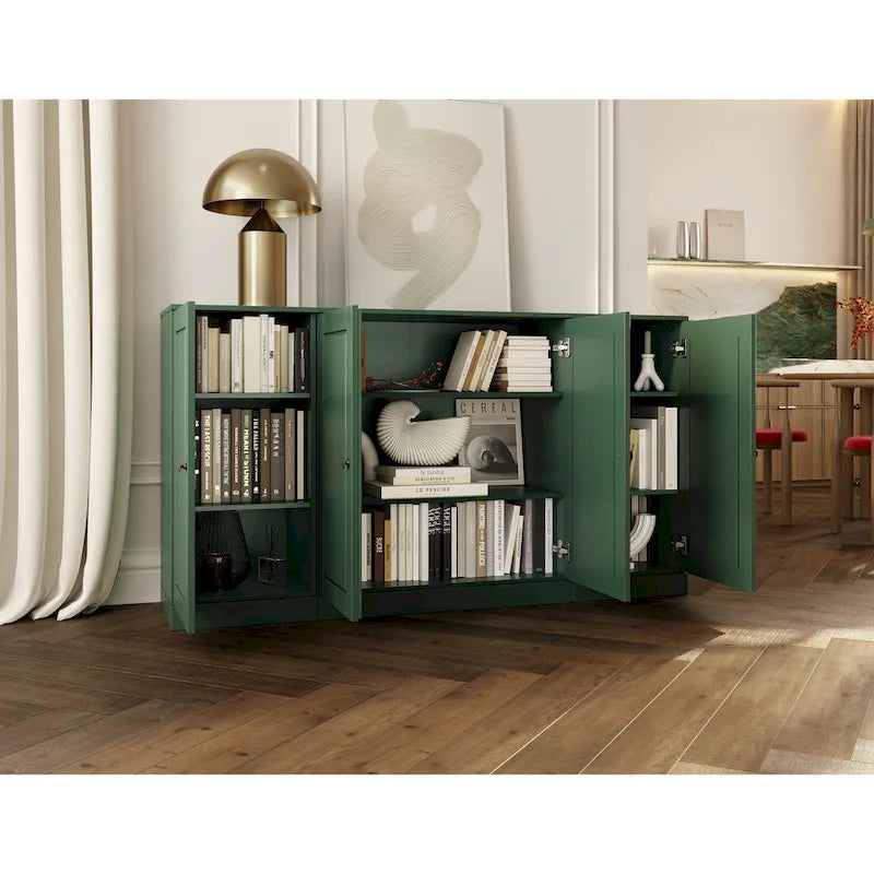 Buffet de 65 po en bois massif à 100 % avec portes en verre transparent, en verre dépoli ou en bois massif par