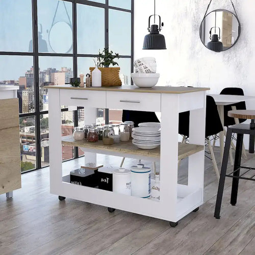  Brooklyn 46 Kitchen Island, Two Shelves, Two Drawers