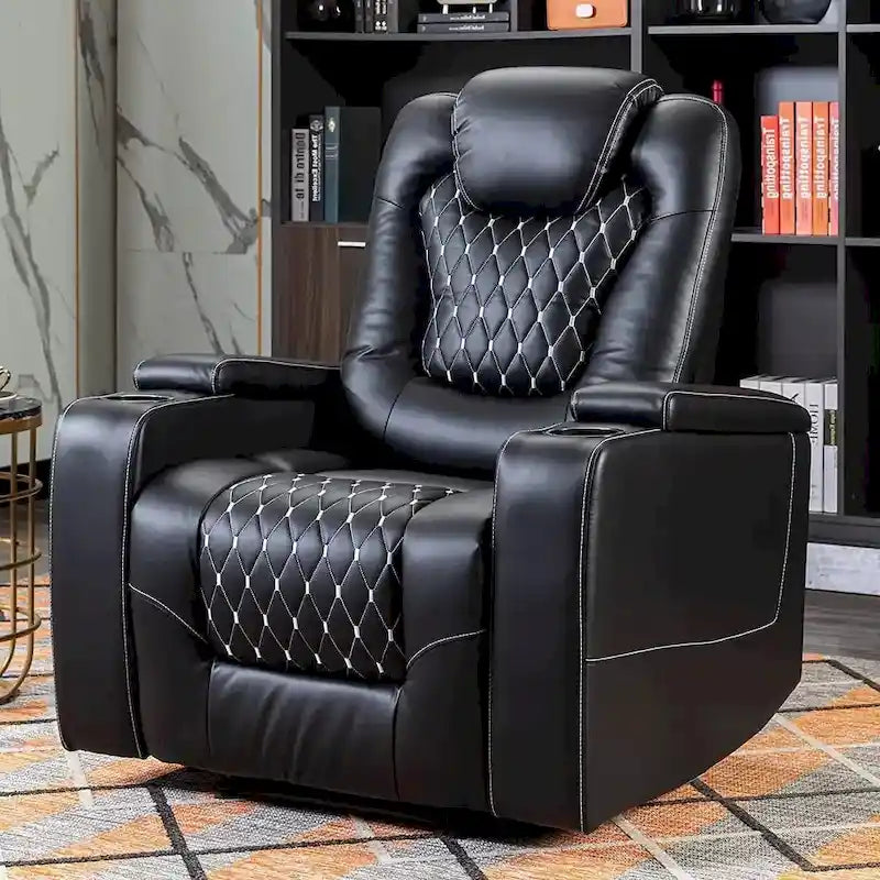 Fauteuil de cinéma maison électrique surdimensionné en cuir PU avec rangement dissimulé dans l'accoudoir