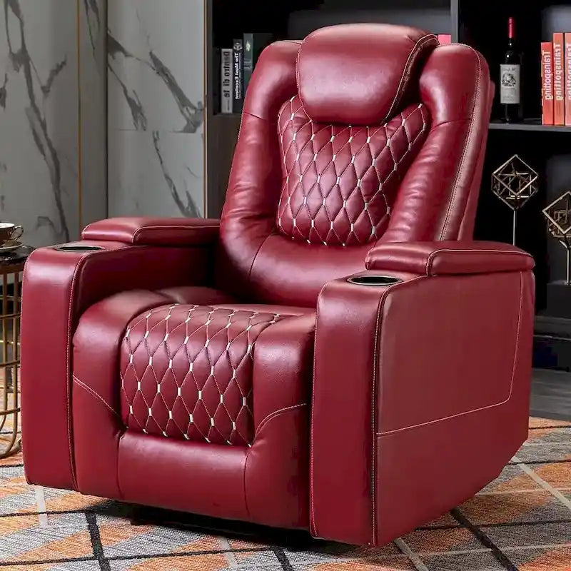 Fauteuil de cinéma maison électrique surdimensionné en cuir PU avec rangement dissimulé dans l'accoudoir