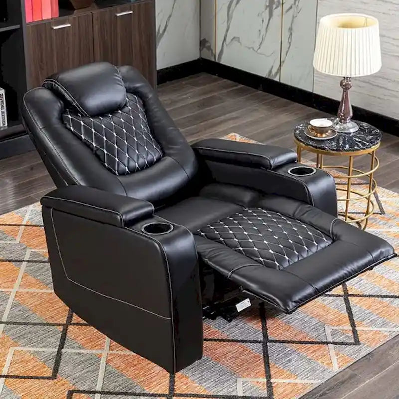 Fauteuil de cinéma maison électrique surdimensionné en cuir PU avec rangement dissimulé dans l'accoudoir