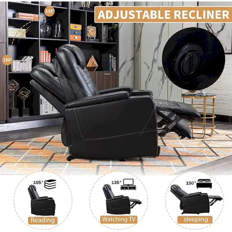 Fauteuil de cinéma maison électrique surdimensionné en cuir PU avec rangement dissimulé dans l'accoudoir