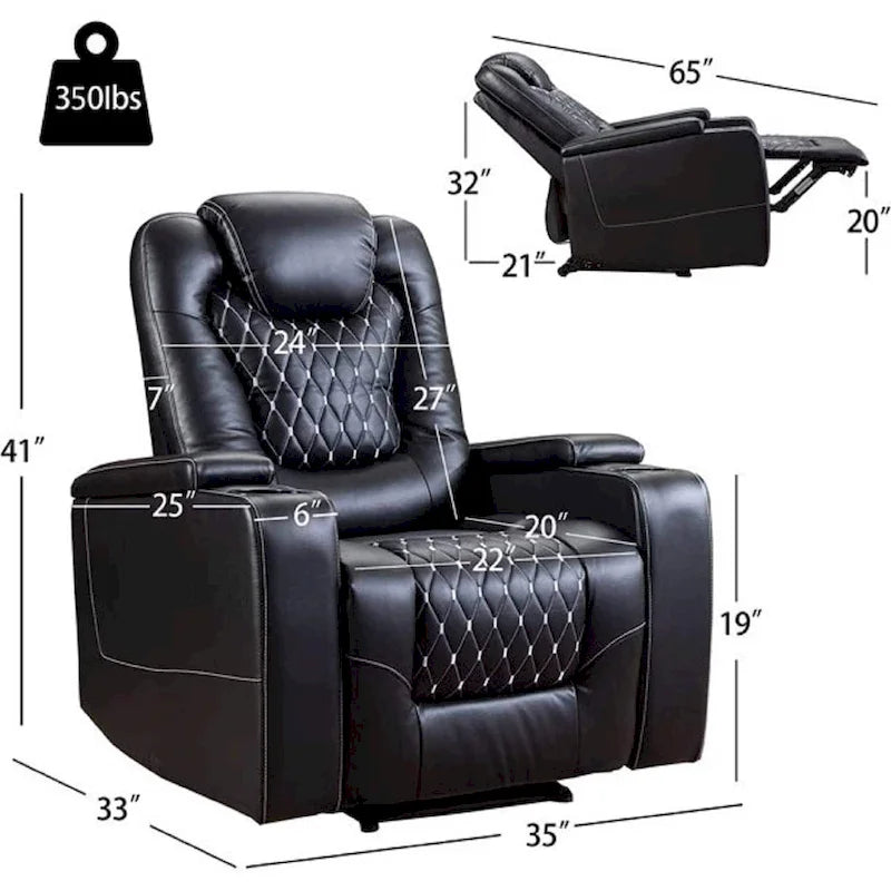 Fauteuil de cinéma maison électrique surdimensionné en cuir PU avec rangement dissimulé dans l'accoudoir