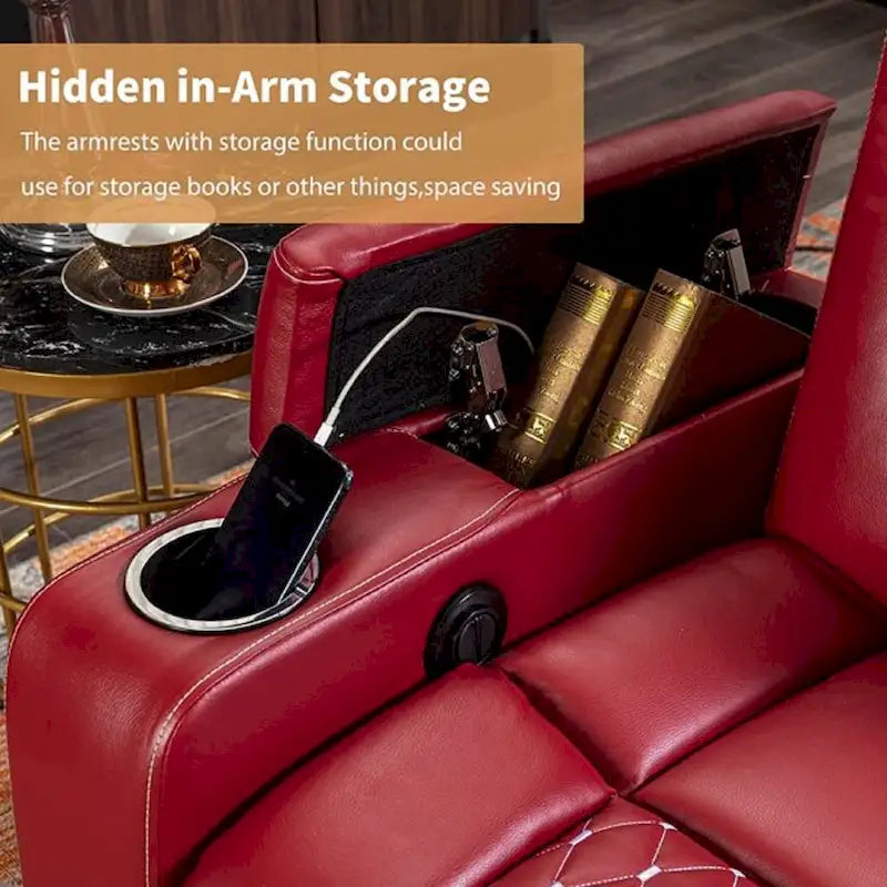Fauteuil de cinéma maison électrique surdimensionné en cuir PU avec rangement dissimulé dans l'accoudoir