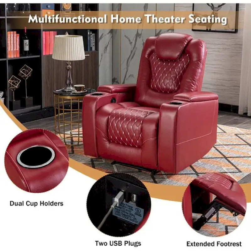 Fauteuil de cinéma maison électrique surdimensionné en cuir PU avec rangement dissimulé dans l'accoudoir