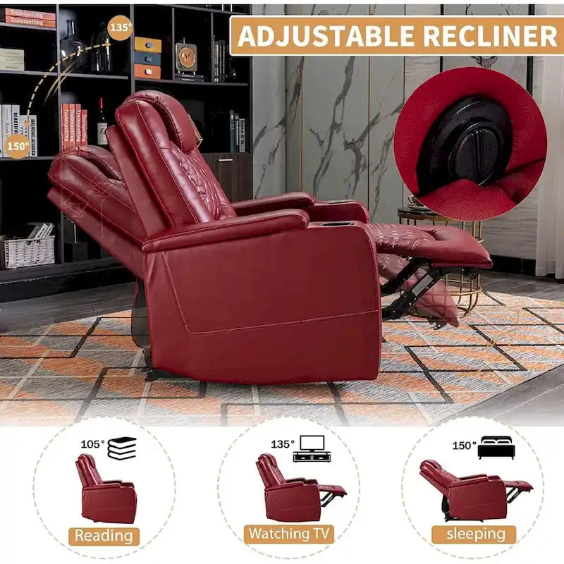 Fauteuil de cinéma maison électrique surdimensionné en cuir PU avec rangement dissimulé dans l'accoudoir