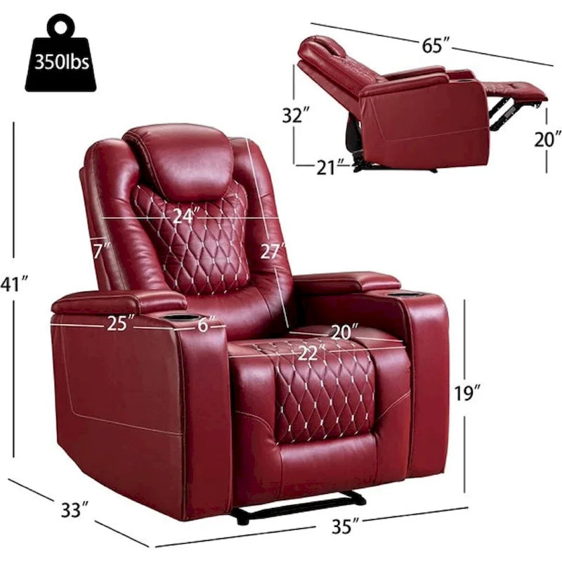 Fauteuil de cinéma maison électrique surdimensionné en cuir PU avec rangement dissimulé dans l'accoudoir