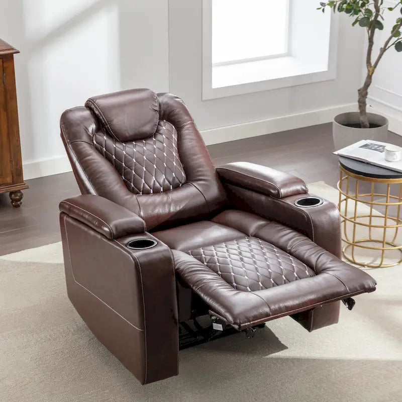 Fauteuil de cinéma maison électrique surdimensionné en cuir PU avec rangement dissimulé dans l'accoudoir