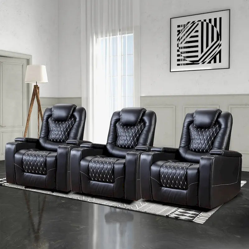 Fauteuil de cinéma maison électrique surdimensionné en cuir PU avec rangement dissimulé dans l'accoudoir