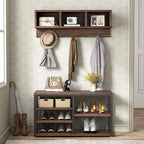 Meuble d'entrée avec porte-manteaux et banc à chaussures, Arbre à chaussures industriel avec porte-manteaux