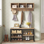 Meuble d'entrée avec porte-manteaux et banc à chaussures, Arbre à chaussures industriel avec porte-manteaux