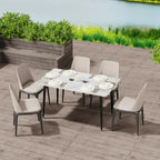 Table de salle à manger de cuisine 6 places, plateau en marbre moderne rectangulaire avec pieds coniques en métal