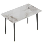 Table de salle à manger de cuisine 6 places, plateau en marbre moderne rectangulaire avec pieds coniques en métal