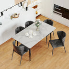 Table de salle à manger de cuisine 6 places, plateau en marbre moderne rectangulaire avec pieds coniques en métal