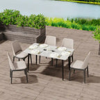Table de salle à manger de cuisine 6 places, plateau en marbre moderne rectangulaire avec pieds coniques en métal