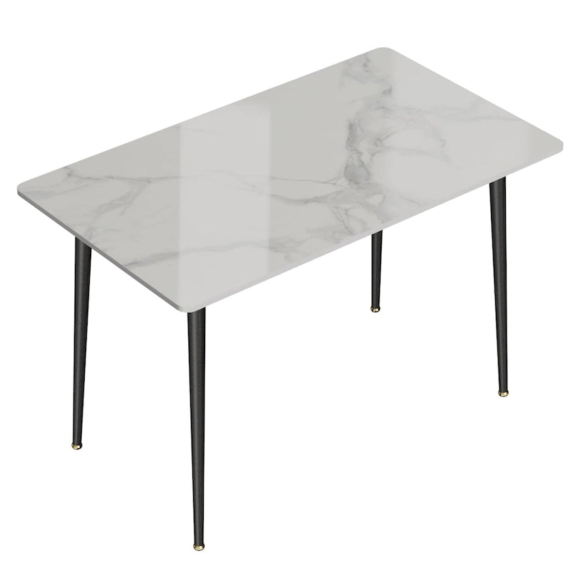 Table de salle à manger de cuisine 6 places, plateau en marbre moderne rectangulaire avec pieds coniques en métal
