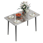 Table de salle à manger de cuisine 6 places, plateau en marbre moderne rectangulaire avec pieds coniques en métal